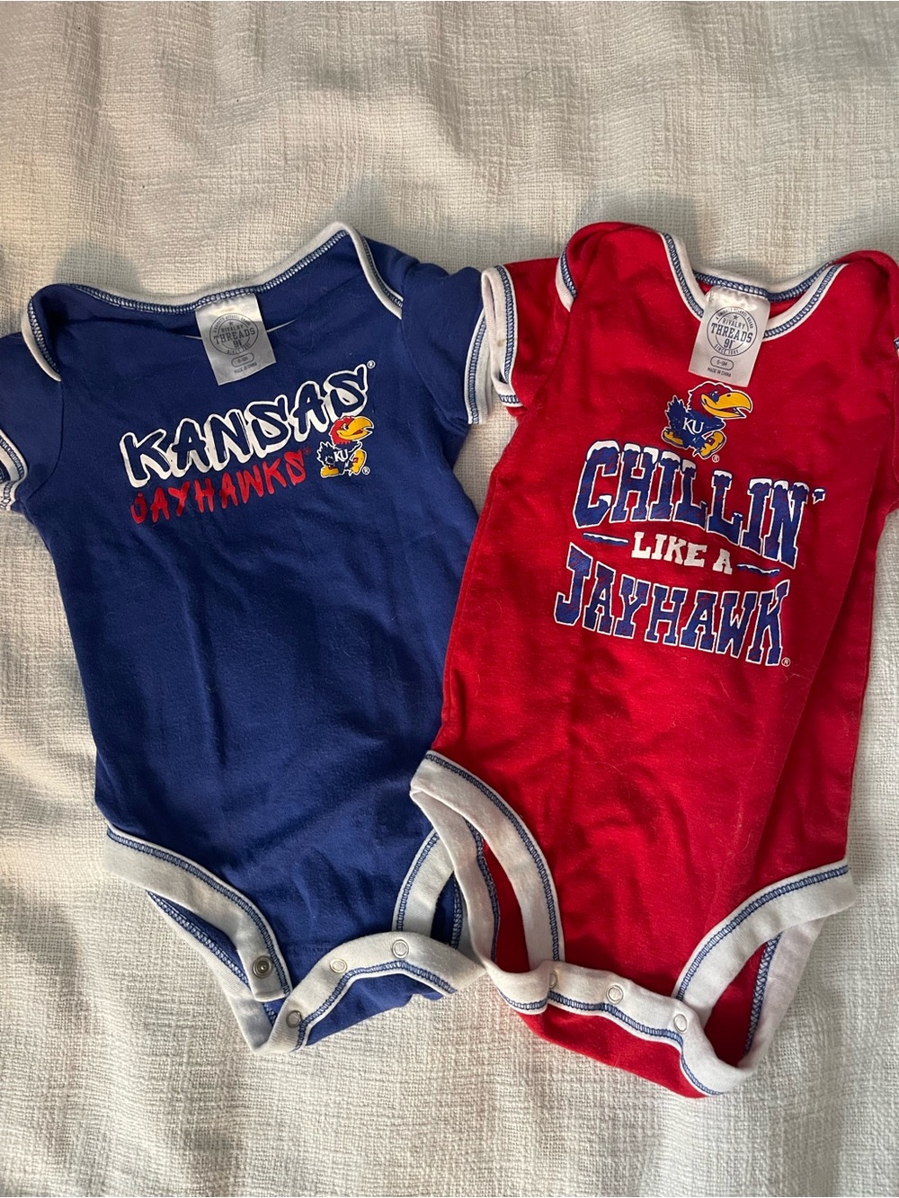 Kansas Jayhawks Baby Onesies Set of 2 KU Bodysuits 6-9M Rivalry Threads
